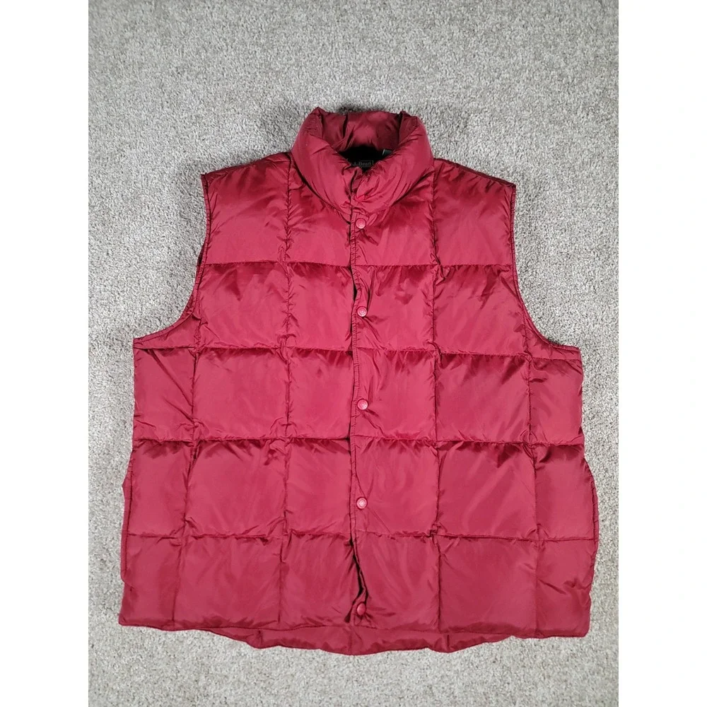 VTG LL Bean Goose Down Puffer Vest Snap Button Hiking Trail Camping XL Mens Warm